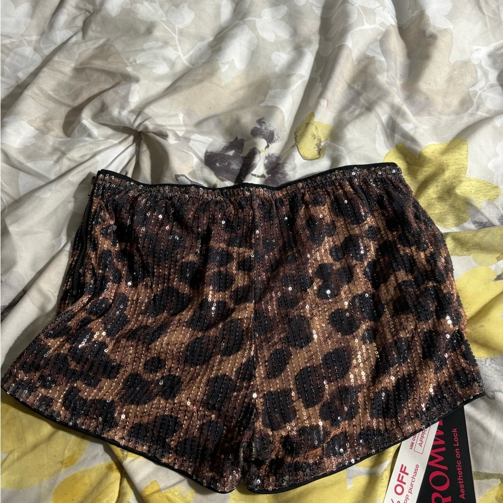 Leopard Print Sequin Shorts